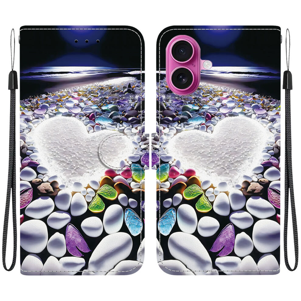 (Iphone 17, Heart Shape) For Iphone 17 Case Pattern Printing Anti-Drop Leather Flip Wallet Phone Cover With Lanyard 6914288424387