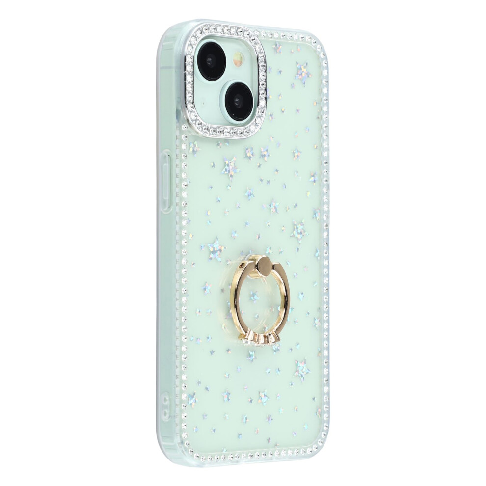 (Iphone 15, Starry Transparent) For Iphone 15 Case With Ring Kickstand Rhinestone Edge Tpu+Pc Imd Phone Cover 6914280639772