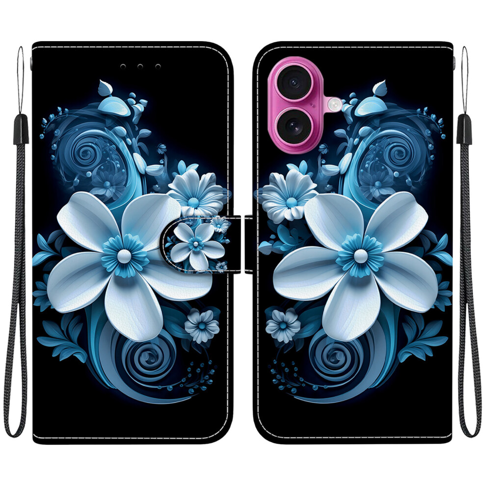 (Iphone 17, Orchid) For Iphone 17 Case Pattern Printing Anti-Drop Leather Flip Wallet Phone Cover With Lanyard Black 6914286331137
