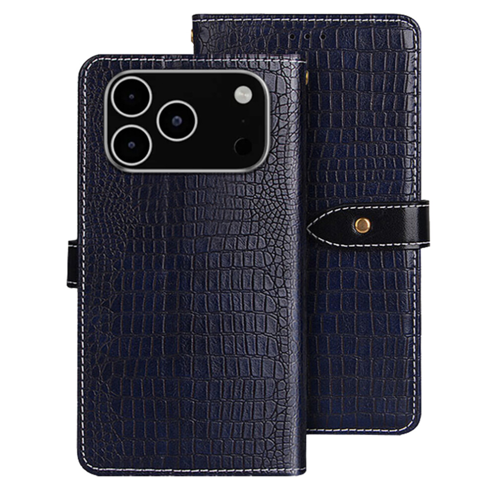 (Iphone 17 Pro, ) Idewei For Iphone 17 Pro Case Crocodile Texture Pu Leather Flip Phone Cover Blue 6914280517537
