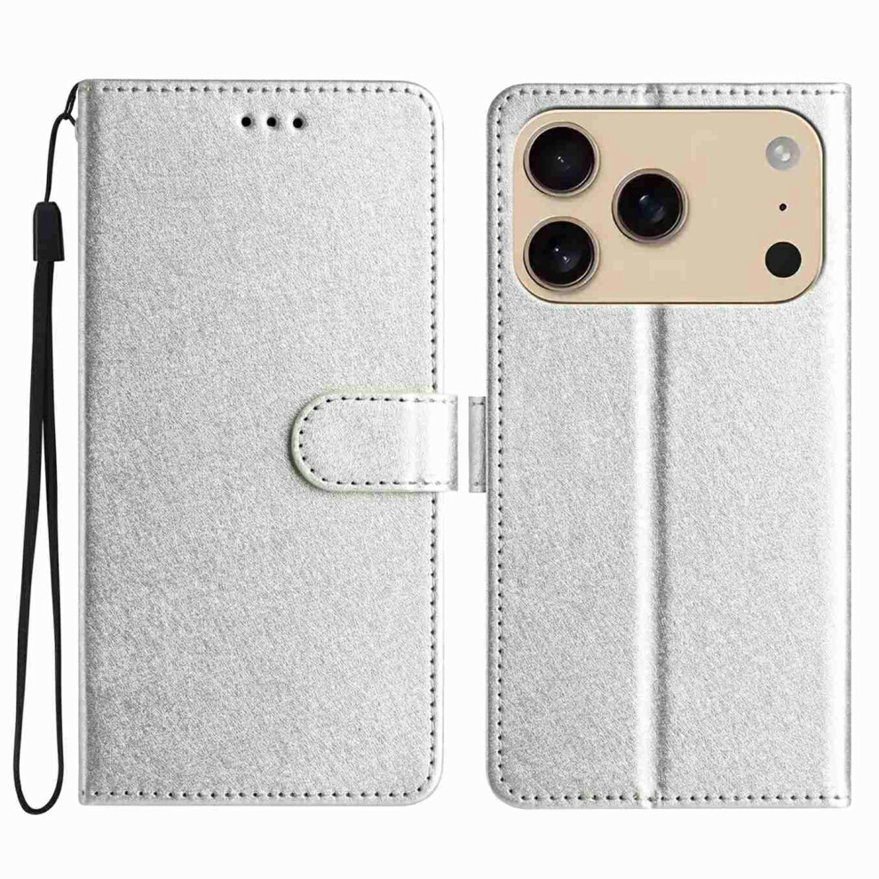 (Iphone 17 Pro, ) For Iphone 17 Pro Wallet Case Leather Folio Phone Cover Magnetic Clasp Silver 6914286970121