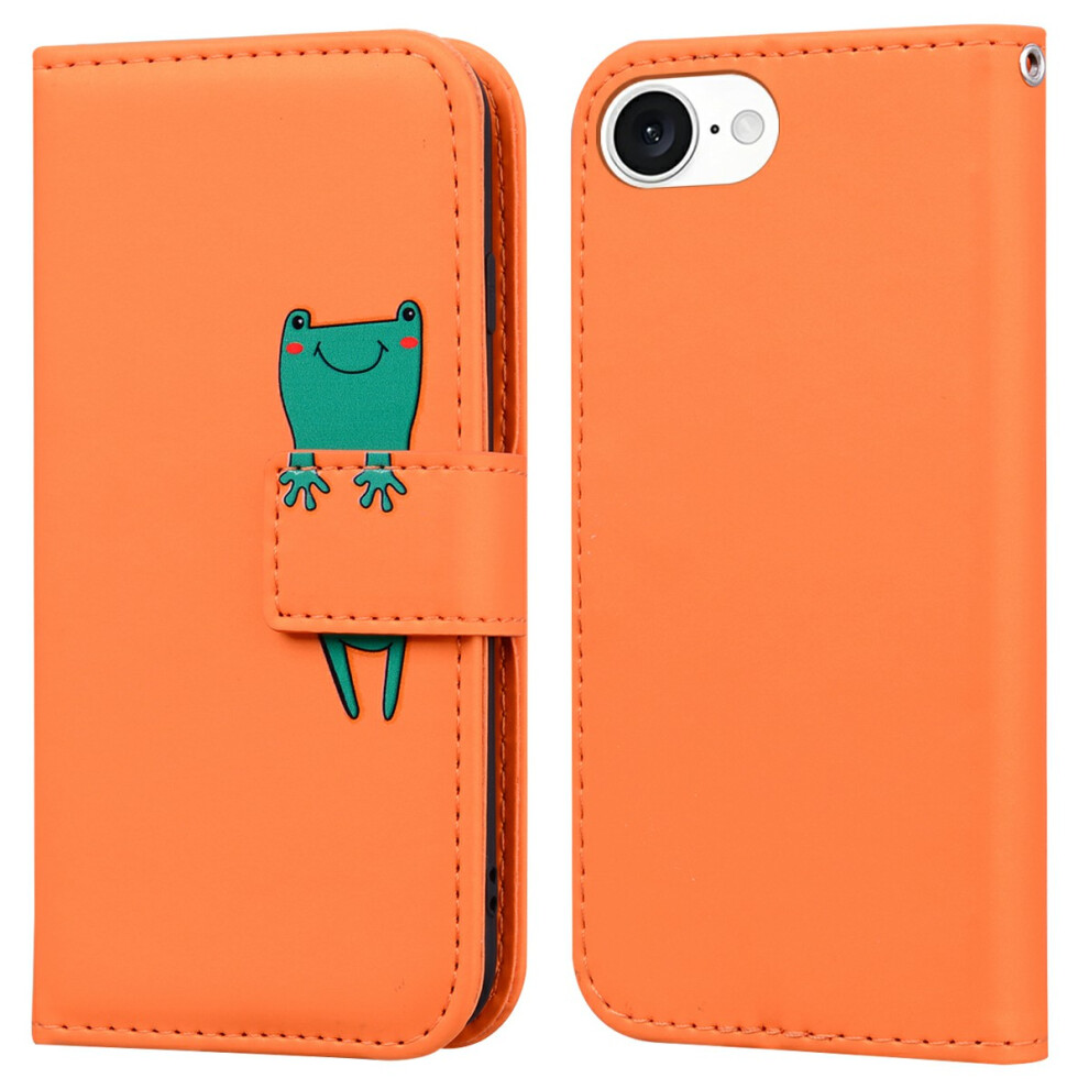 (Iphone 16E, ) For Iphone 16E Case Cartoon Pattern Wallet Leather Phone Cover Orange 6914280006666
