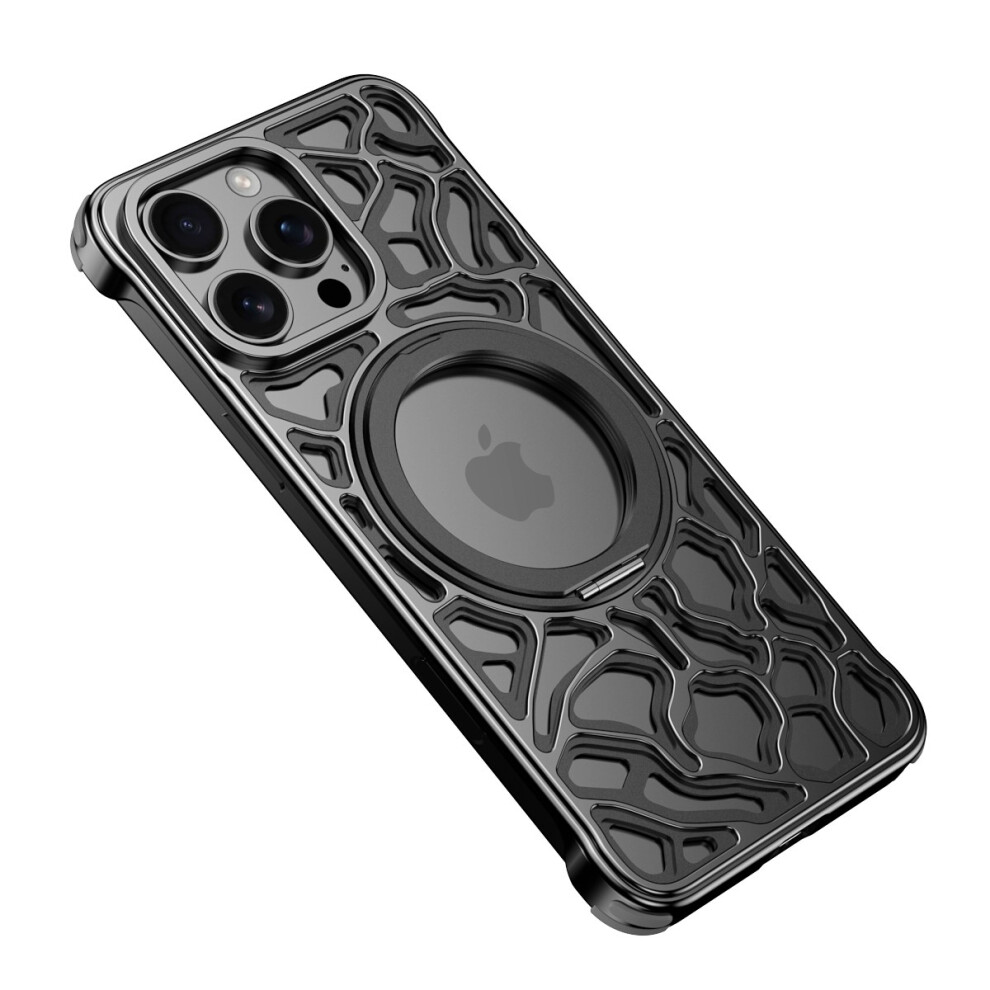 (Iphone 15 Pro, ) For Iphone 15 Pro Bumper Case Alloy Metal Borderless Back Cover With Magnetic Kickstand Black 6914280282558