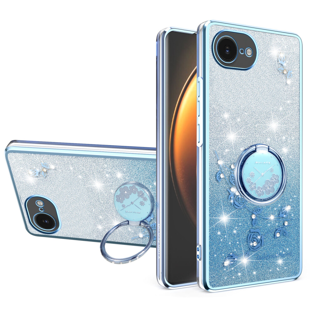 (Iphone 16E, ) Kadem For Iphone 16E Case Ring Kickstand Tpu Flowers Phone Cover Gradient Glitter Blue 6914286088451