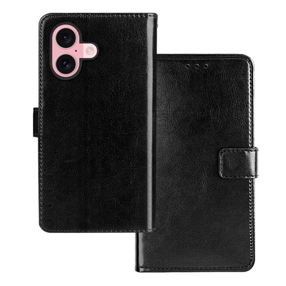 (Iphone 17, ) Idewei For Iphone 17 Case Wallet Leather Phone Cover Crazy Horse Texture Black 6914280602042