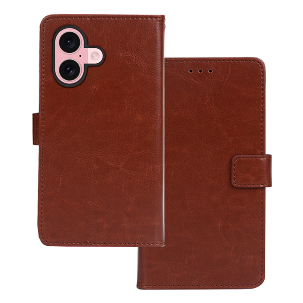 (Iphone 17, ) Idewei For Iphone 17 Case Wallet Leather Phone Cover Crazy Horse Texture Brown 6914280727110