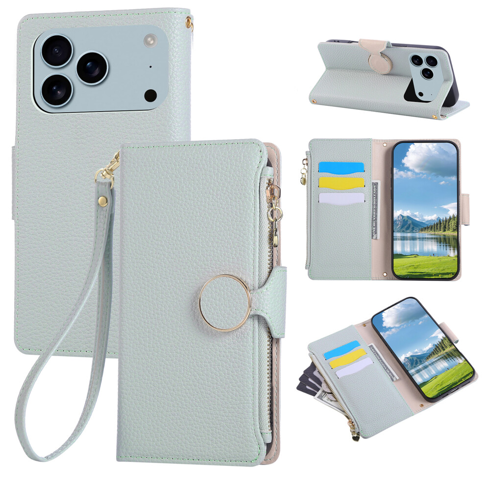 (Iphone 17 Pro Max, Cyan) For Iphone 17 Pro Max Case Zipper Wallet Leather Phone Cover With Wrist Strap Blue 6914283684281