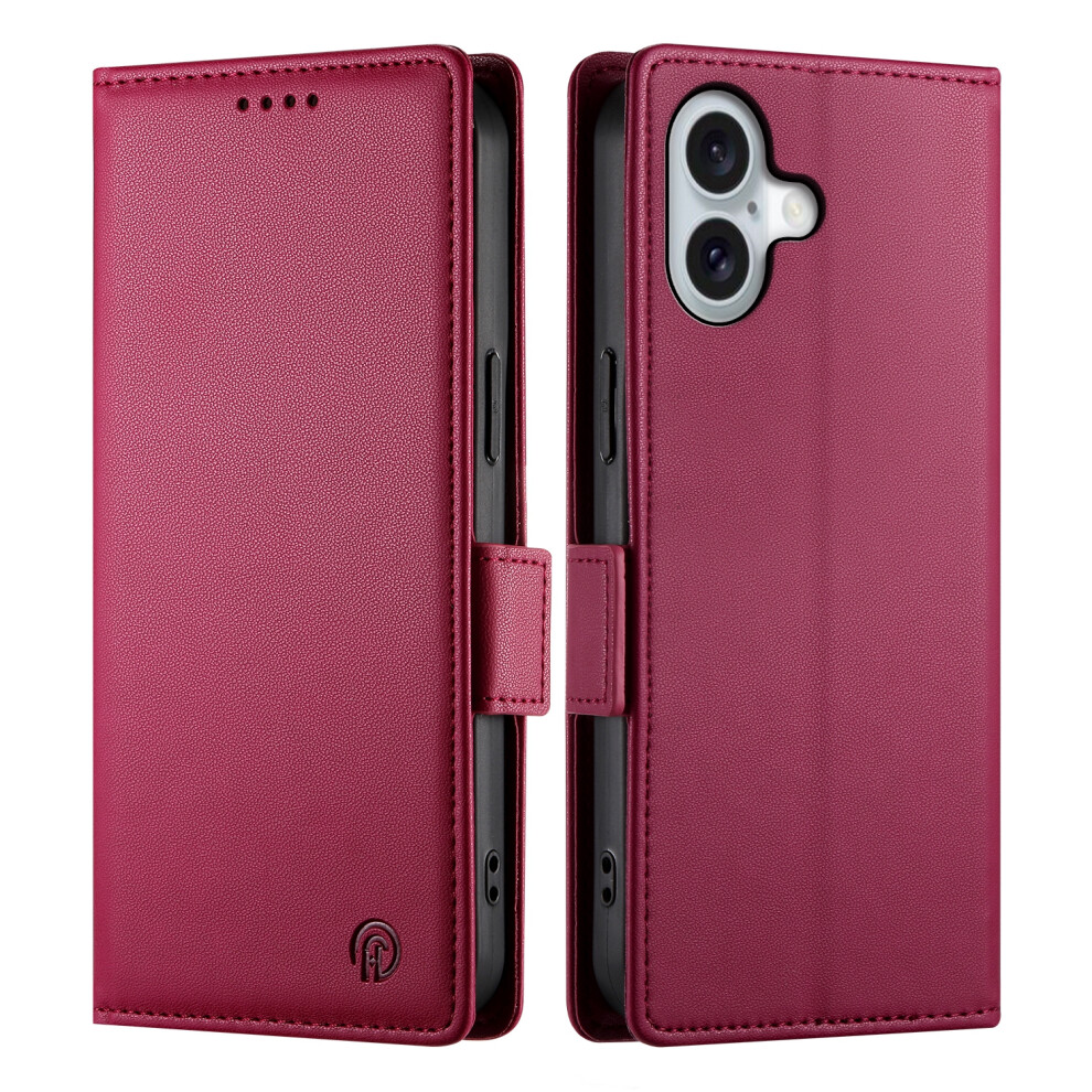 (Iphone 17, Wine ) For Iphone 17 Stand Case Pu Leather Wallet Phone Cover Red 6914285556937