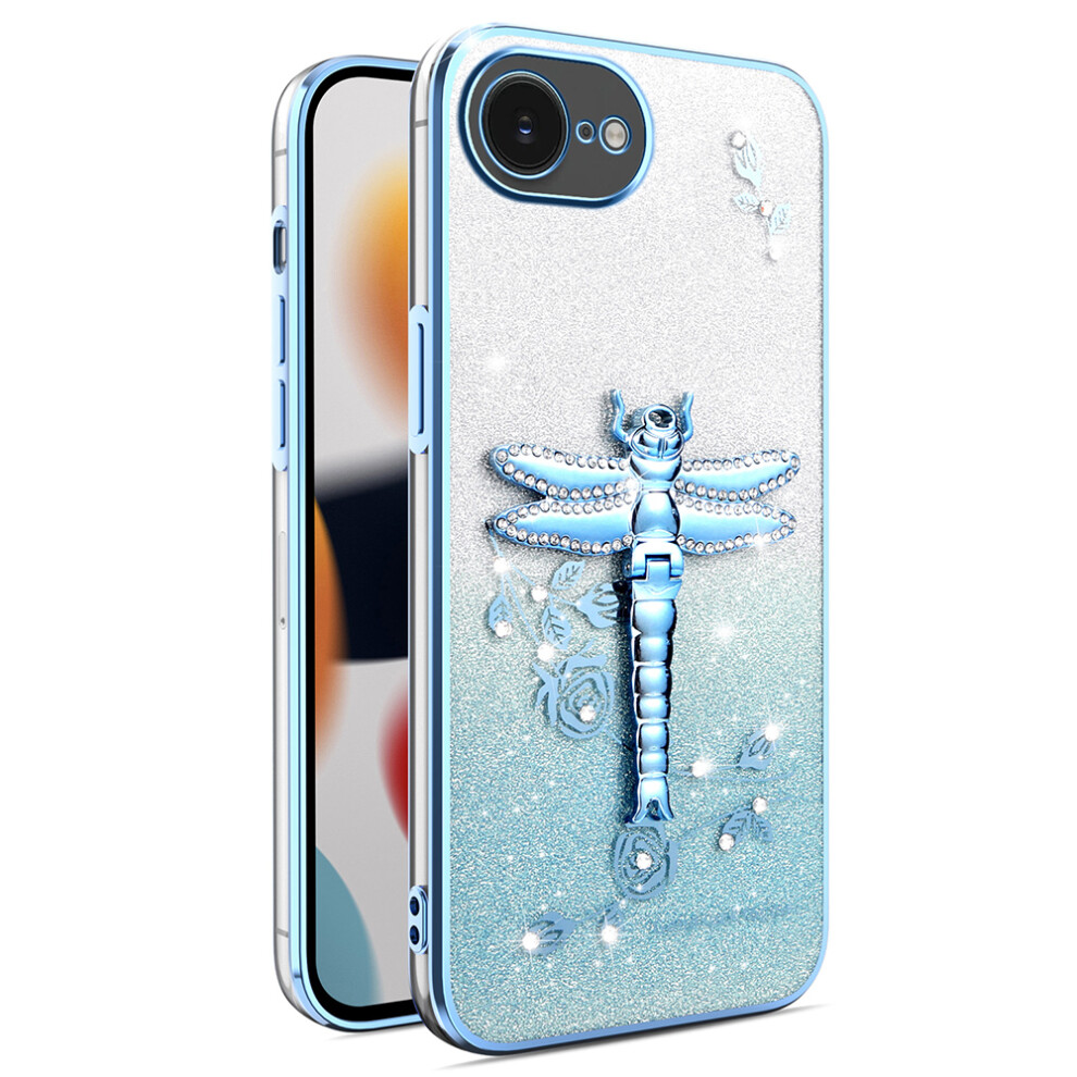 (Iphone 16E, ) Kadem For Iphone 16E Case Dragonfly Kickstand Tpu Flowers Glitter Phone Cover Blue 6914284347406