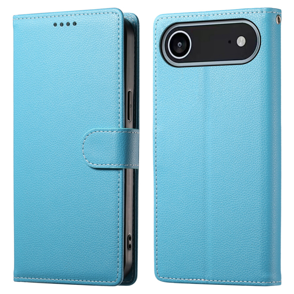 (Iphone Air, Sky ) For Iphone Air Case Magnetic Snap Litchi Texture Leather Wallet Phone Cover With Wrist Strap Blue 6914286870285