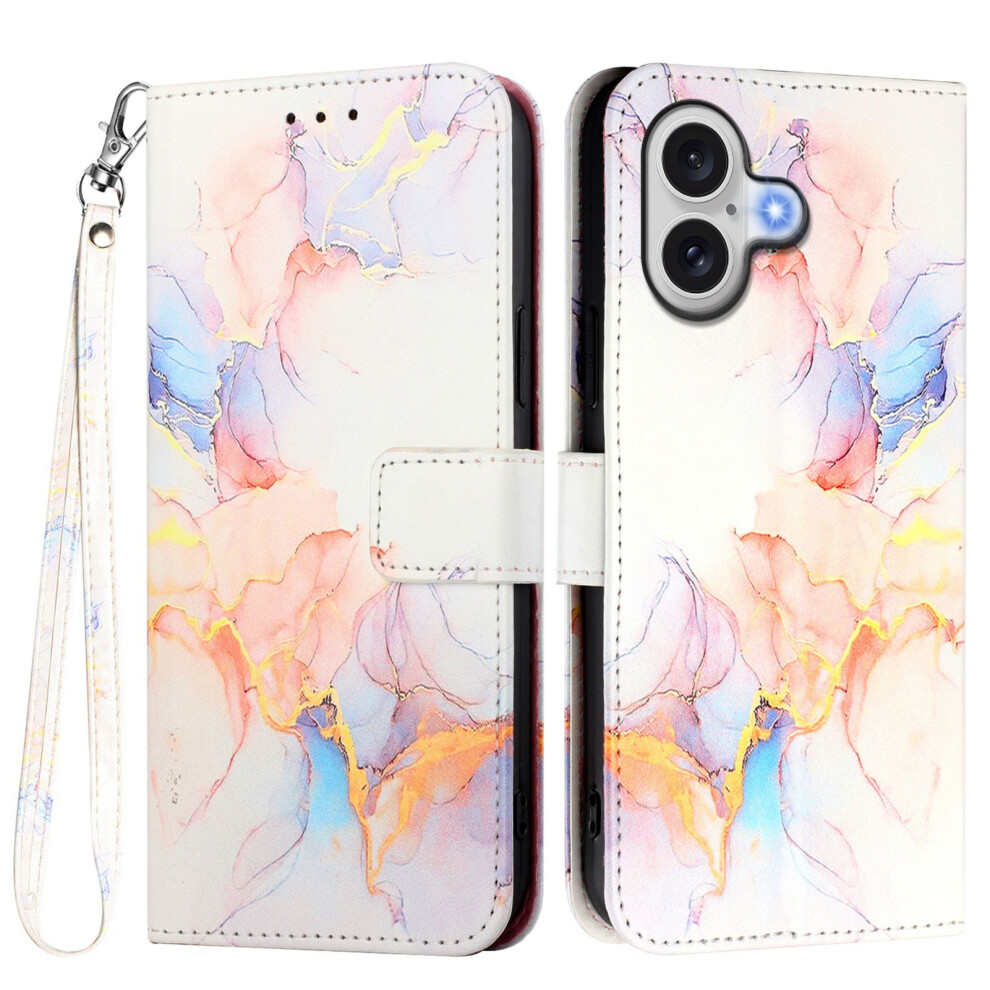 (Iphone 17, Milky Way Marble Ls004) For Iphone 17 Case With Strap Marble Pattern Leather Phone Cover Card Holder White 6914280661681