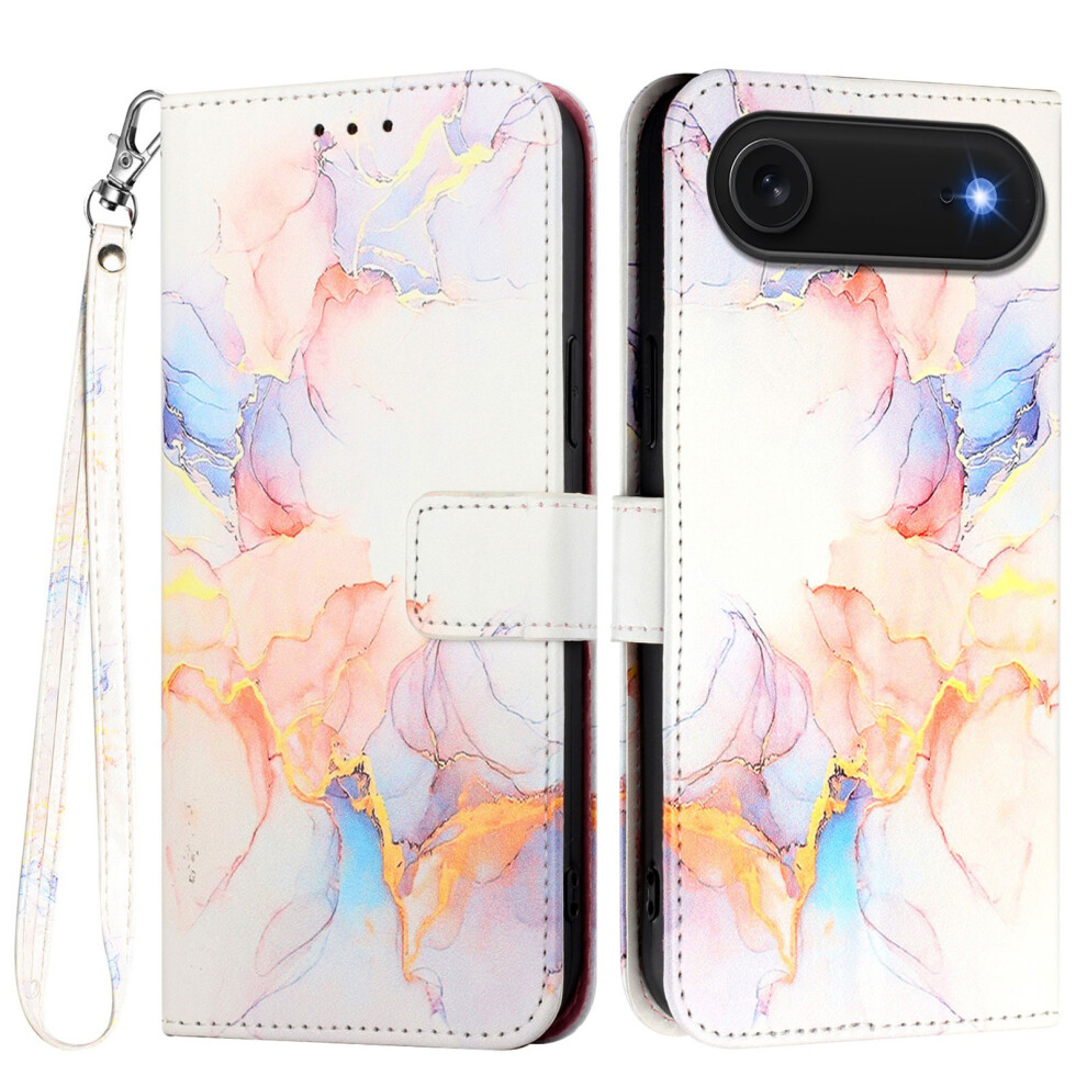 (Iphone Air, Milky Way Marble Ls004) For Iphone Air Case With Strap Marble Pattern Leather Phone Cover Card Holder White 6914284838140