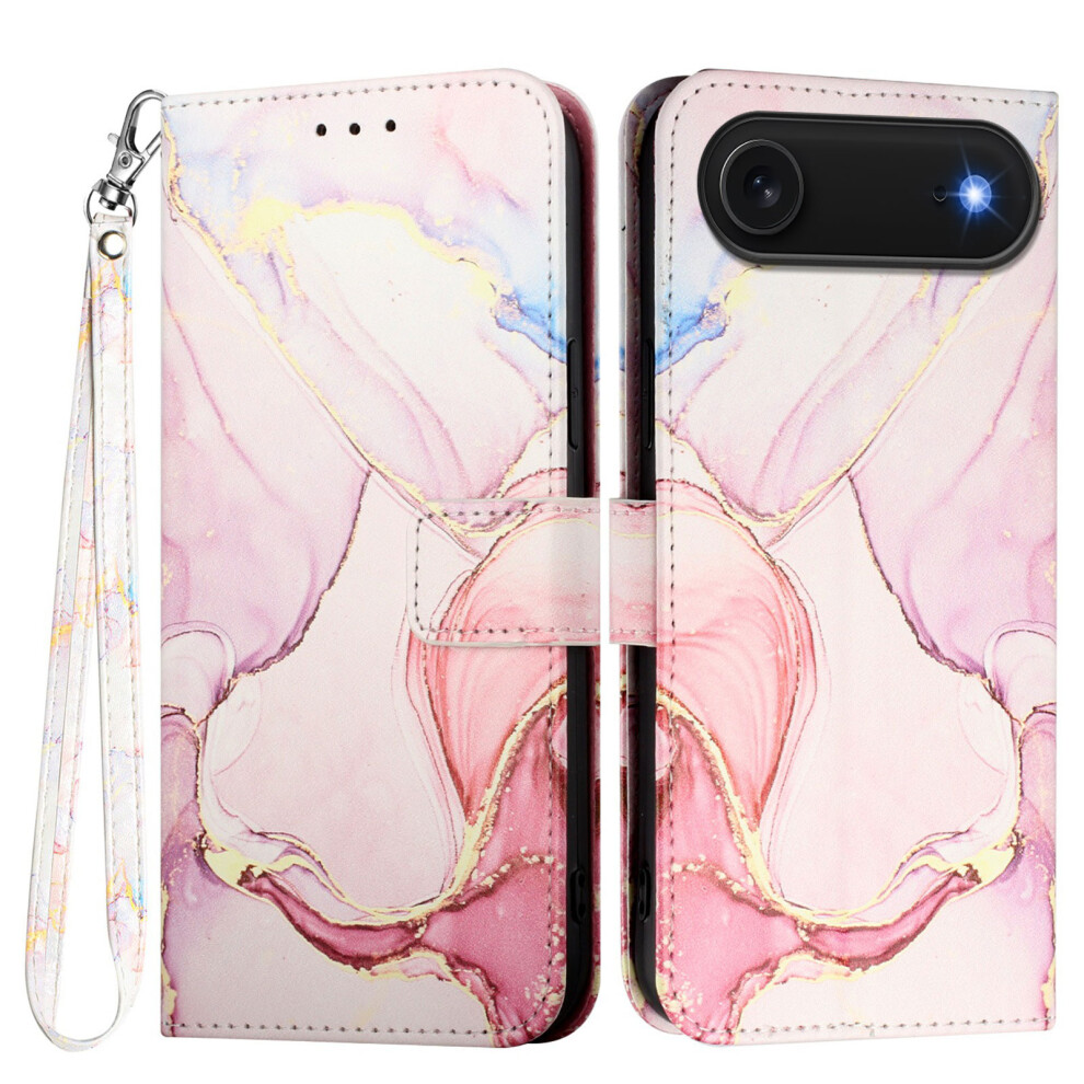 (Iphone Air, Rose Ls005) For Iphone Air Case With Strap Marble Pattern Leather Phone Cover Card Holder Gold 6914289025477