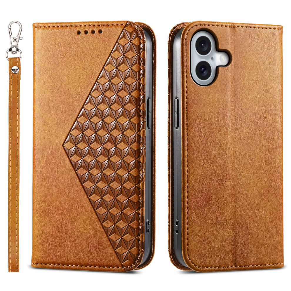 (Iphone 17, ) For Iphone 17 Case Calf Texture Pu Leather Wallet Phone Cover With Wrist Strap Yellow 6914283796755