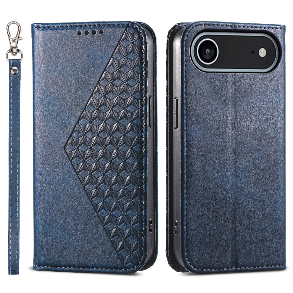 (Iphone Air, ) For Iphone Air Case Calf Texture Pu Leather Wallet Phone Cover With Wrist Strap Blue 6914285163272