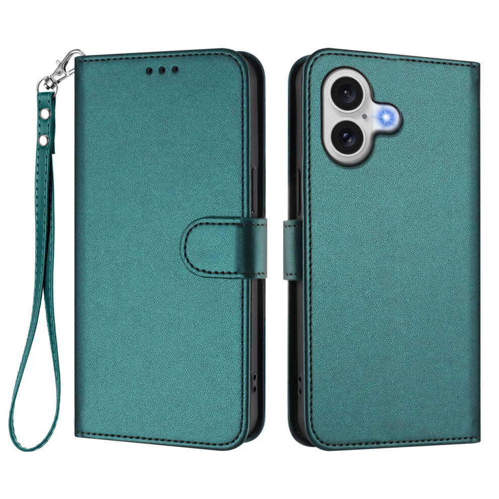 (Iphone 17, ) For Iphone 17 Leather Case Wallet Stand Phone Cover With Wrist Strap Green 6914281850169