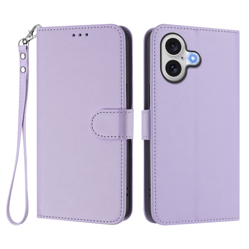 (Iphone 17, Light ) For Iphone 17 Leather Case Wallet Stand Phone Cover With Wrist Strap Purple 6914281784808