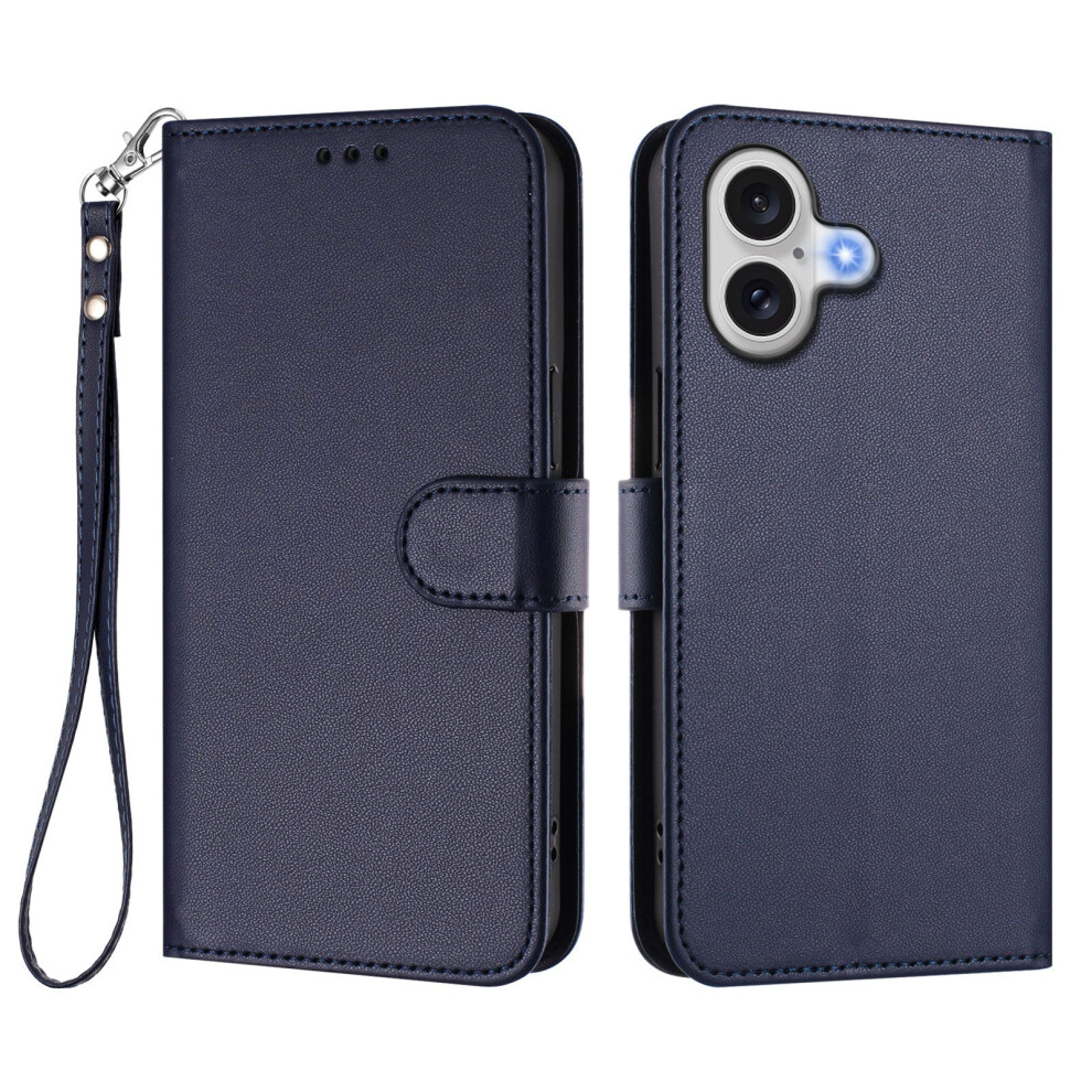 (Iphone 17, ) For Iphone 17 Leather Case Wallet Stand Phone Cover With Wrist Strap Blue 6914283704347