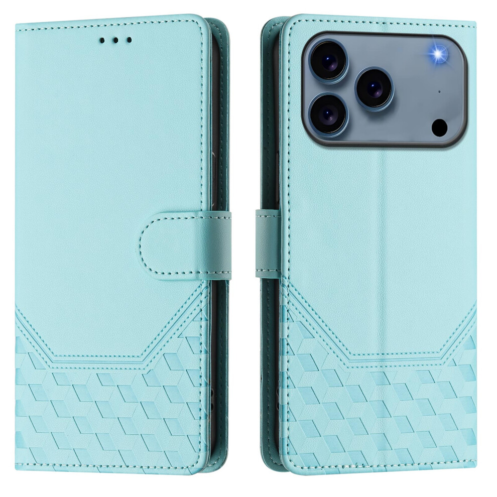 (Iphone 17 Pro Max, Mint ) For Iphone 17 Pro Max Case Imprinted Honeycomb Rfid Blocking Leather Phone Cover With Strap Green 6914285157967