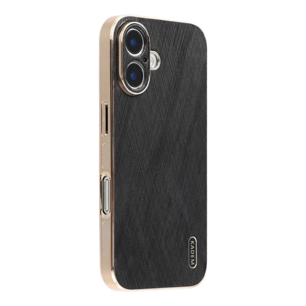 (Iphone 16, ) Kadem For Iphone 16 Case Electroplating Silk Texture Pu+Tpu Phone Back Cover Black 6914284980085