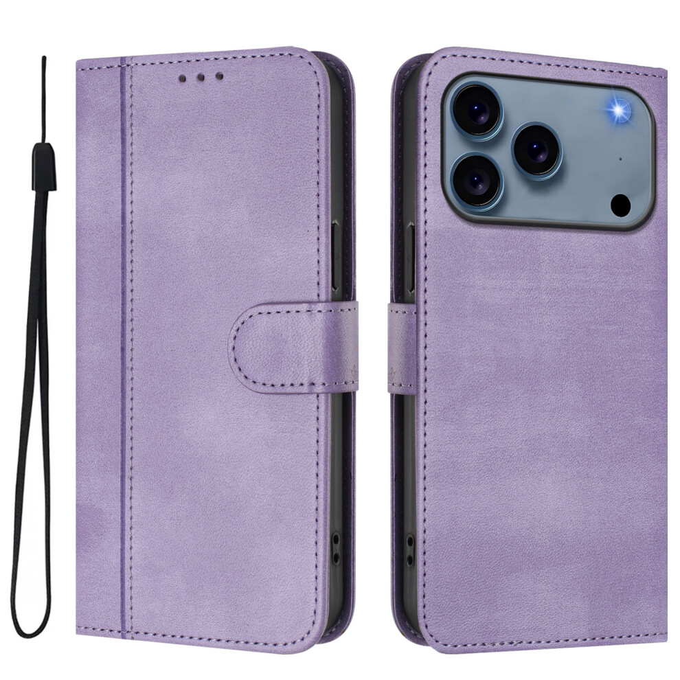 (Iphone 17 Pro, Light ) For Iphone 17 Pro Cases Wallet Stand Retro Texture Leather Phone Cover With Lanyard Purple 6914285011528