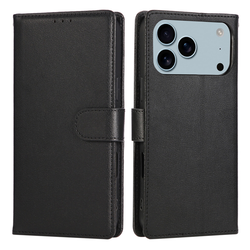 (Iphone 17 Pro, ) For Iphone 17 Pro Case Wallet Stand View Pu Leather Phone Cover With Wrist Strap Black 6914287772656