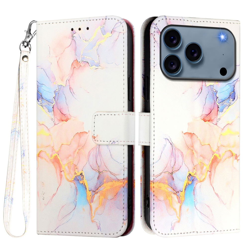 (Iphone 17 Pro Max, Milky Way Marble Ls004) For Iphone 17 Pro Max Case With Strap Marble Pattern Leather Phone Cover Card Holder White 6914282613527