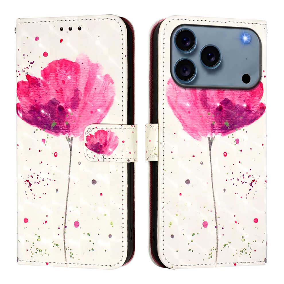 (Iphone 17 Pro, Flower) For Iphone 17 Pro Leather Case Pattern Printing Wallet Stand Mobile Cover With Strap 6914281566756