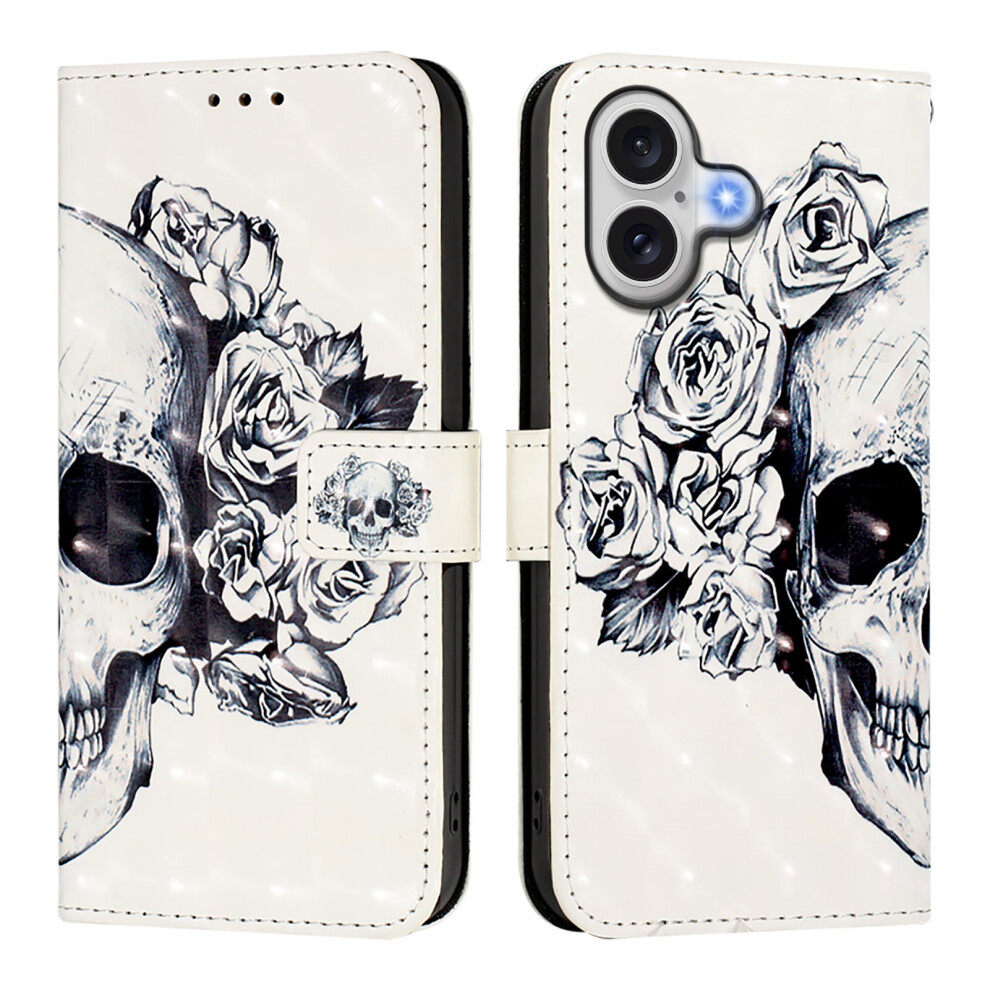 (Iphone 17, Skull) For Iphone 17 Leather Case Pattern Printing Wallet Stand Mobile Cover With Strap 6914288802246