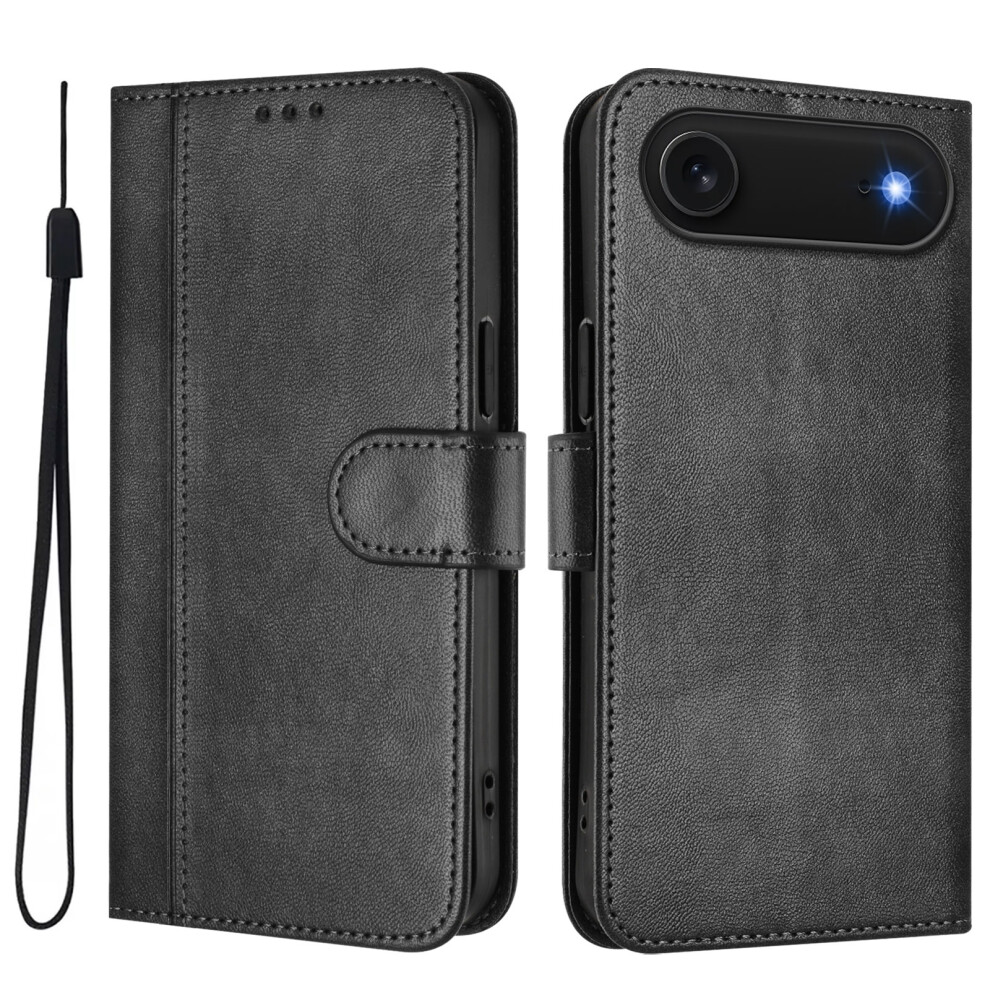 (Iphone Air, ) For Iphone Air Cases Wallet Stand Retro Texture Leather Phone Cover With Lanyard Black 6914282962977