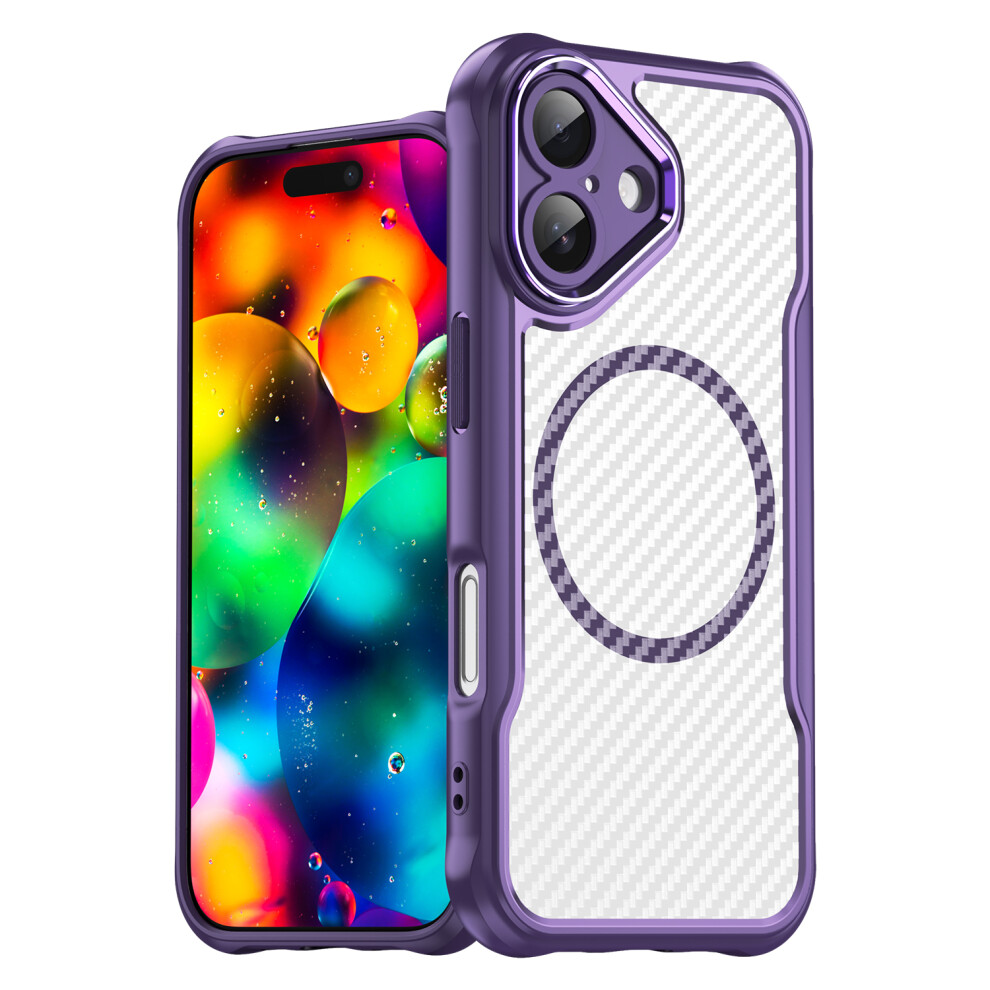 (Iphone 17, ) For Iphone 17 Case Compatible With Magsafe Hybrid Phone Cover Carbon Fiber Purple 6914284581534