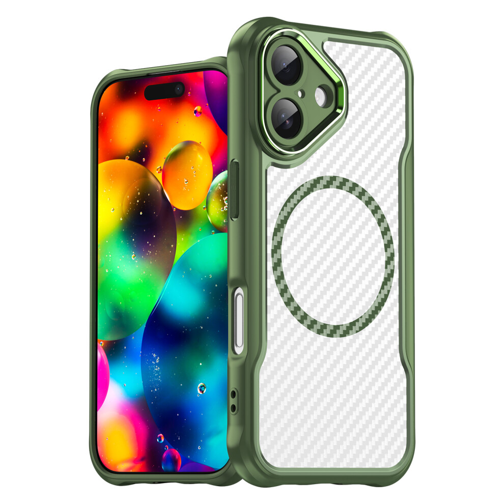 (Iphone 17, ) For Iphone 17 Case Compatible With Magsafe Hybrid Phone Cover Carbon Fiber Green 6914285680373