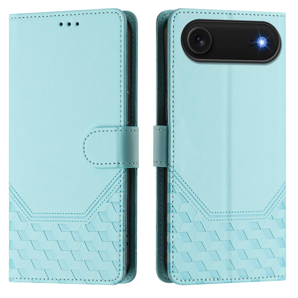 (Iphone Air, Mint ) For Iphone Air Case Imprinted Honeycomb Rfid Blocking Leather Phone Cover With Strap Green 6914286291448
