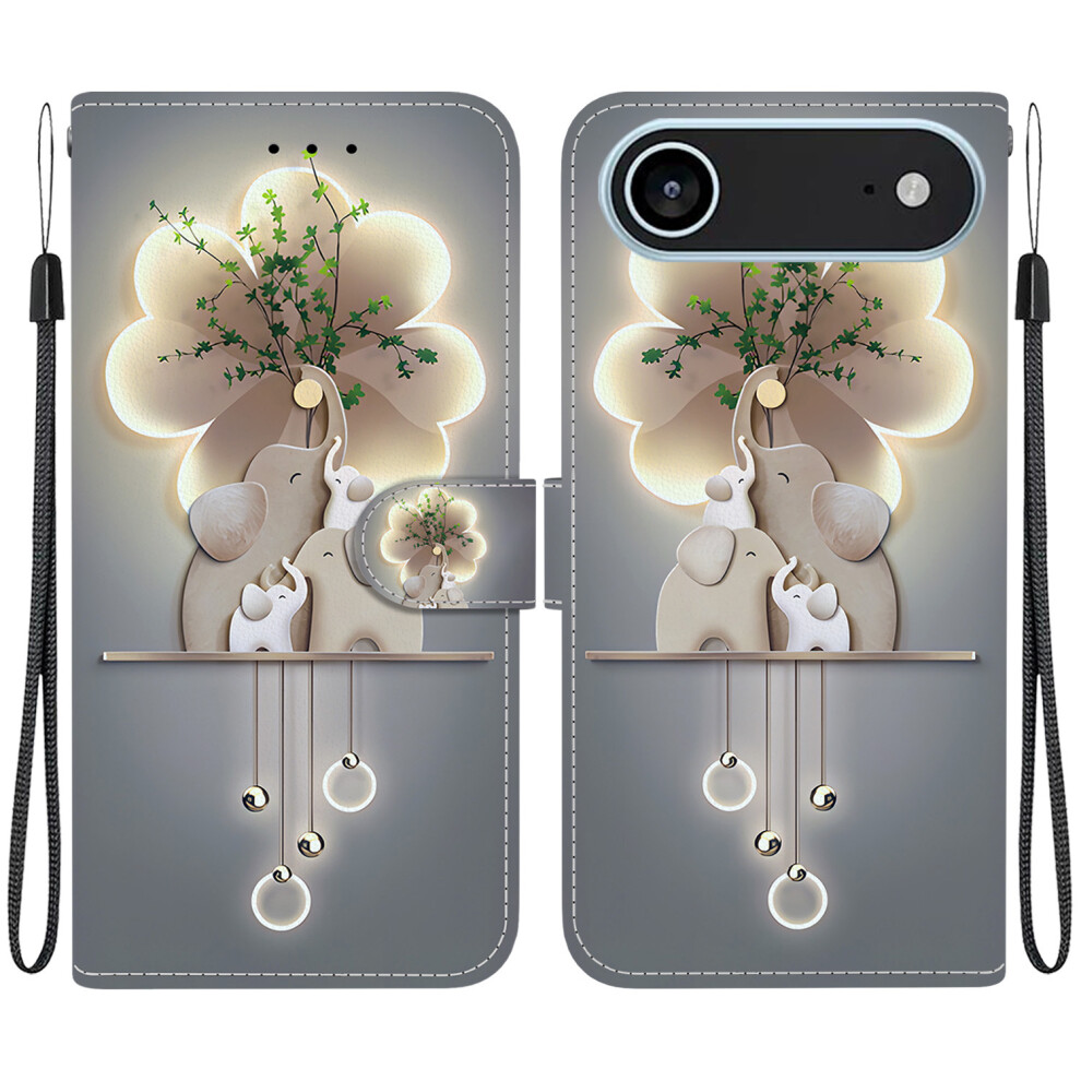 (Iphone Air, Three Elephants) For Iphone Air Case Pattern Printing Anti-Drop Leather Flip Wallet Phone Cover With Lanyard 6914289557862