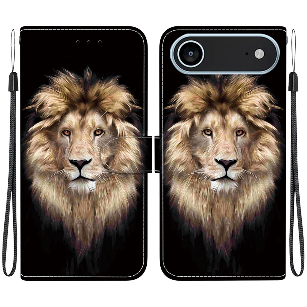 (Iphone Air, Lion Head) For Iphone Air Case Pattern Printing Anti-Drop Leather Flip Wallet Phone Cover With Lanyard 6914284402808