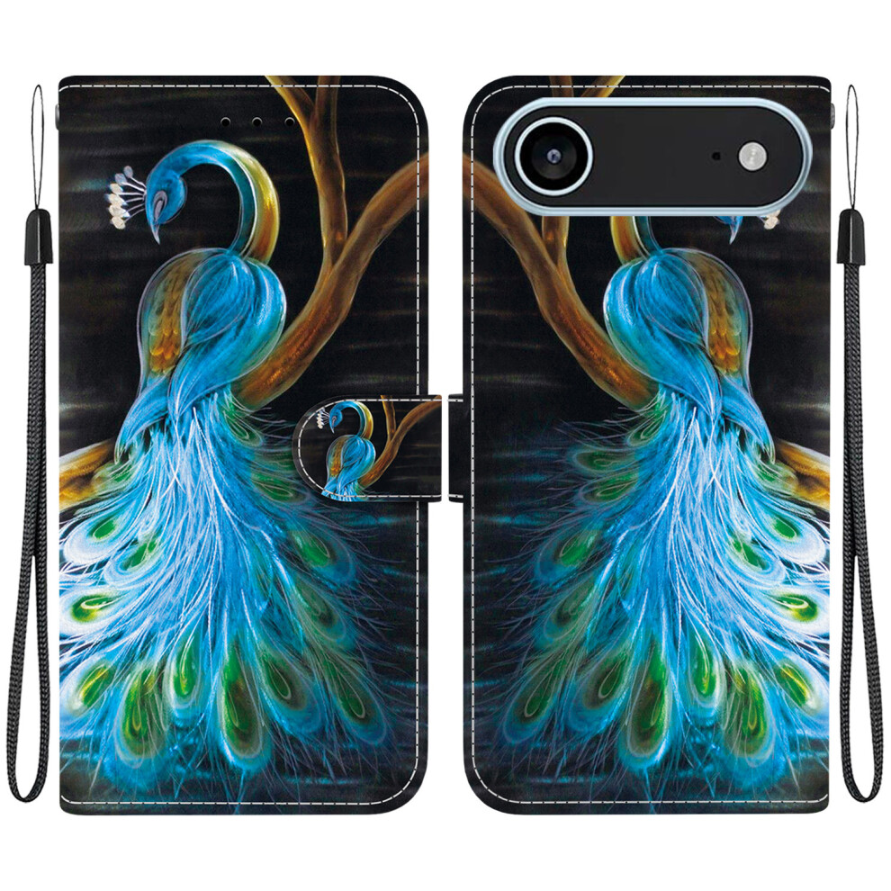 (Iphone Air, Peacock) For Iphone Air Case Pattern Printing Anti-Drop Leather Flip Wallet Phone Cover With Lanyard 6914287434455