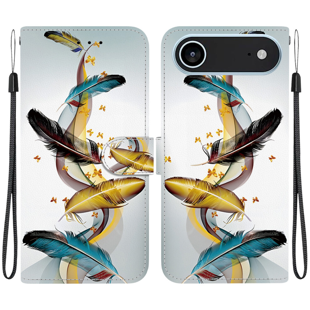 (Iphone Air, Butterfly Feather) For Iphone Air Case Pattern Printing Anti-Drop Leather Flip Wallet Phone Cover With Lanyard Golden 6914286562395