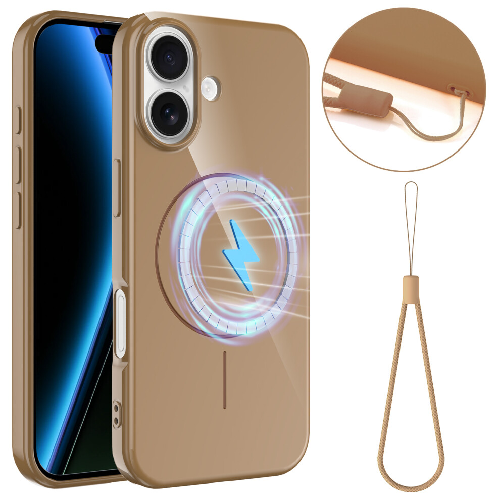 (Iphone 17, Desert ) For Iphone 17 Magnetic Case Compatible With Magsafe Tpu Phone Back Cover With Lanyard Gold 6914289881349