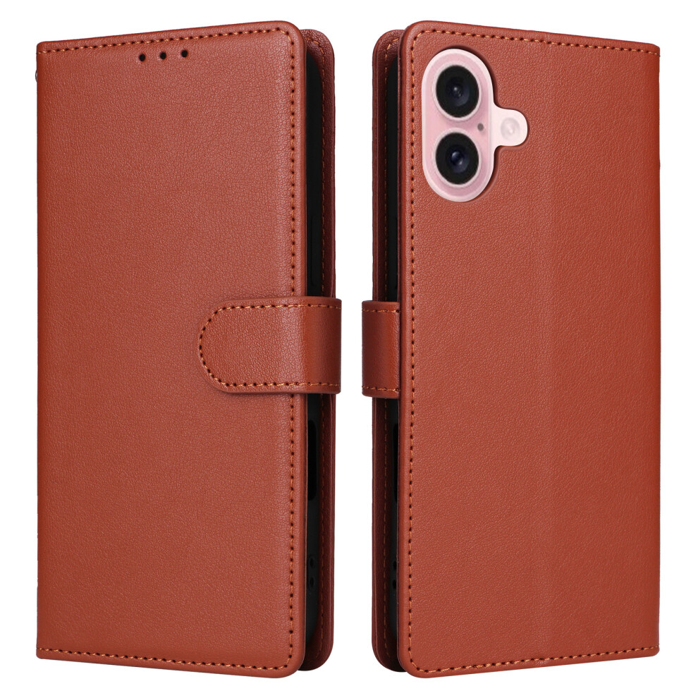 (Iphone 17, ) For Iphone 17 Case Wallet Stand View Pu Leather Phone Cover With Wrist Strap Brown 6914284772338