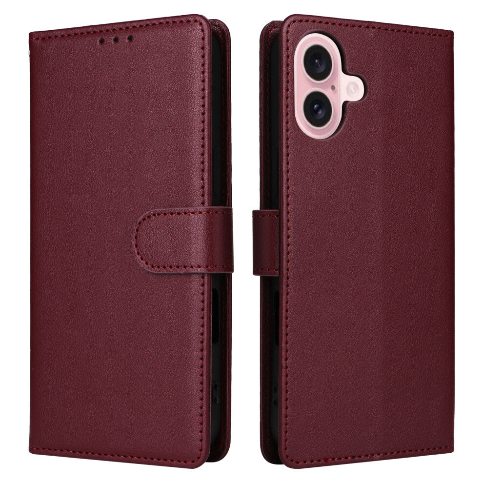 (Iphone 17, Wine ) For Iphone 17 Case Wallet Stand View Pu Leather Phone Cover With Wrist Strap Red 6914284545925
