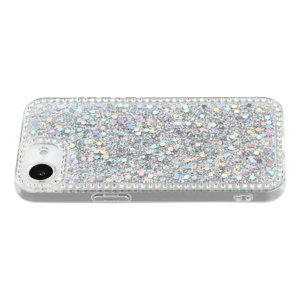 (Iphone 16E, ) For Iphone 16E Case Rhinestone Edge Glitter Epoxy Tpu Phone Cover Silver 6914282622604