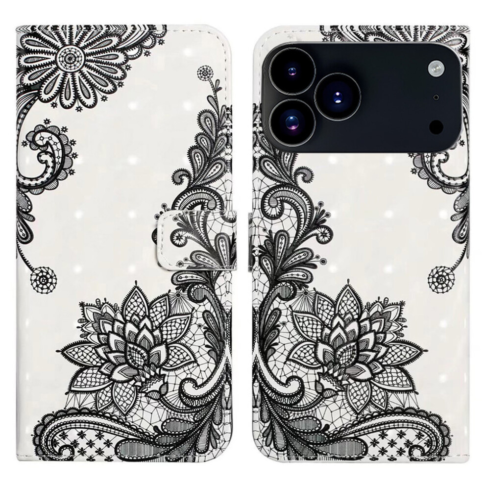 (Iphone 17 Pro Max, Lace Flower) For Iphone 17 Pro Max Case 3D Creative Pattern Pu Leather Stand Phone Cover 6914280737355