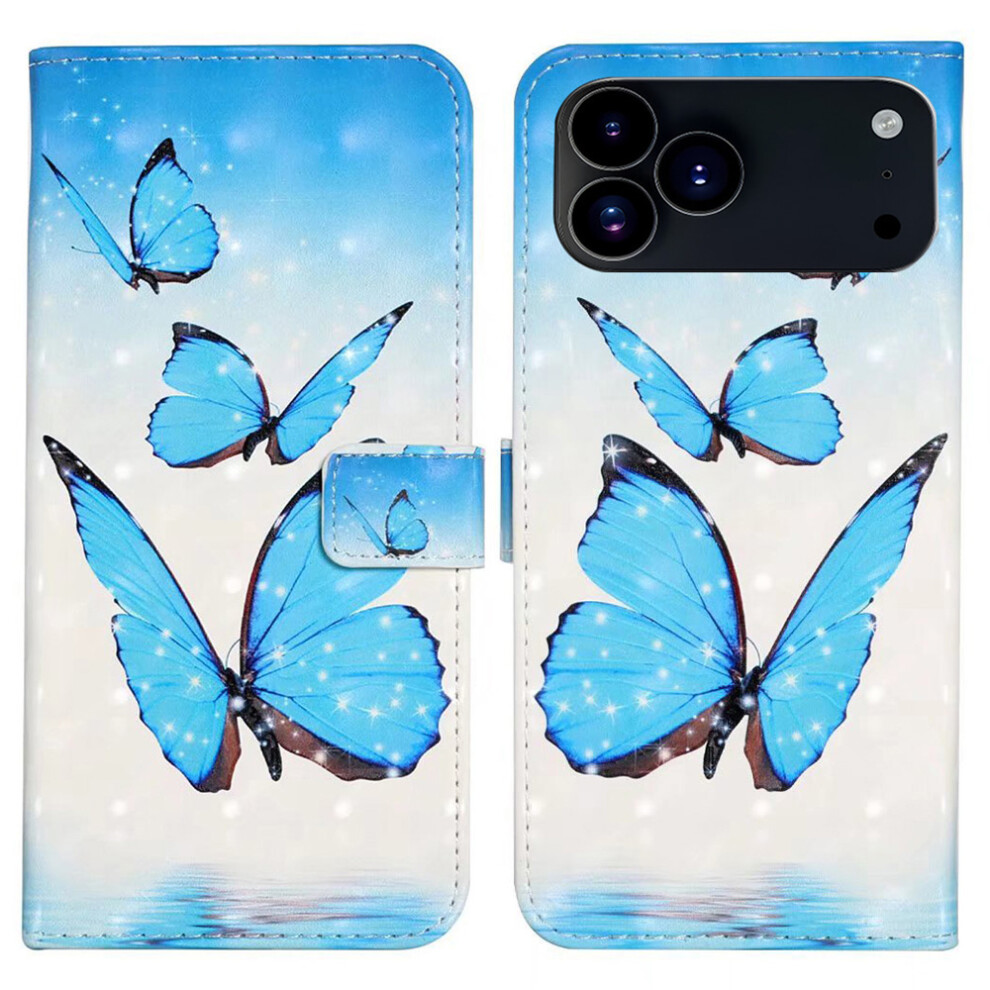(Iphone 17 Pro Max, Three Butterflies) For Iphone 17 Pro Max Case 3D Creative Pattern Pu Leather Stand Phone Cover 6914288162500