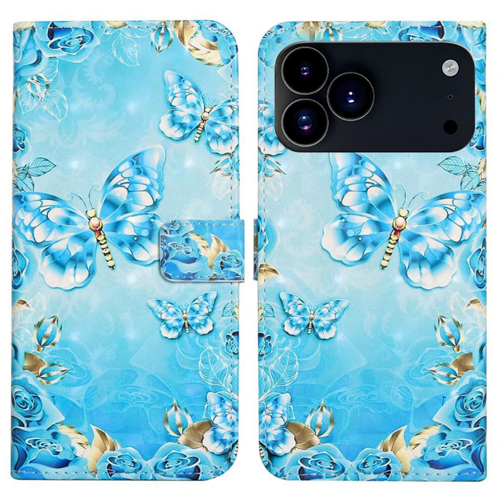 (Iphone 17 Pro, Butterfly) For Iphone 17 Pro Case 3D Creative Pattern Pu Leather Stand Phone Cover Blue 6914289604139