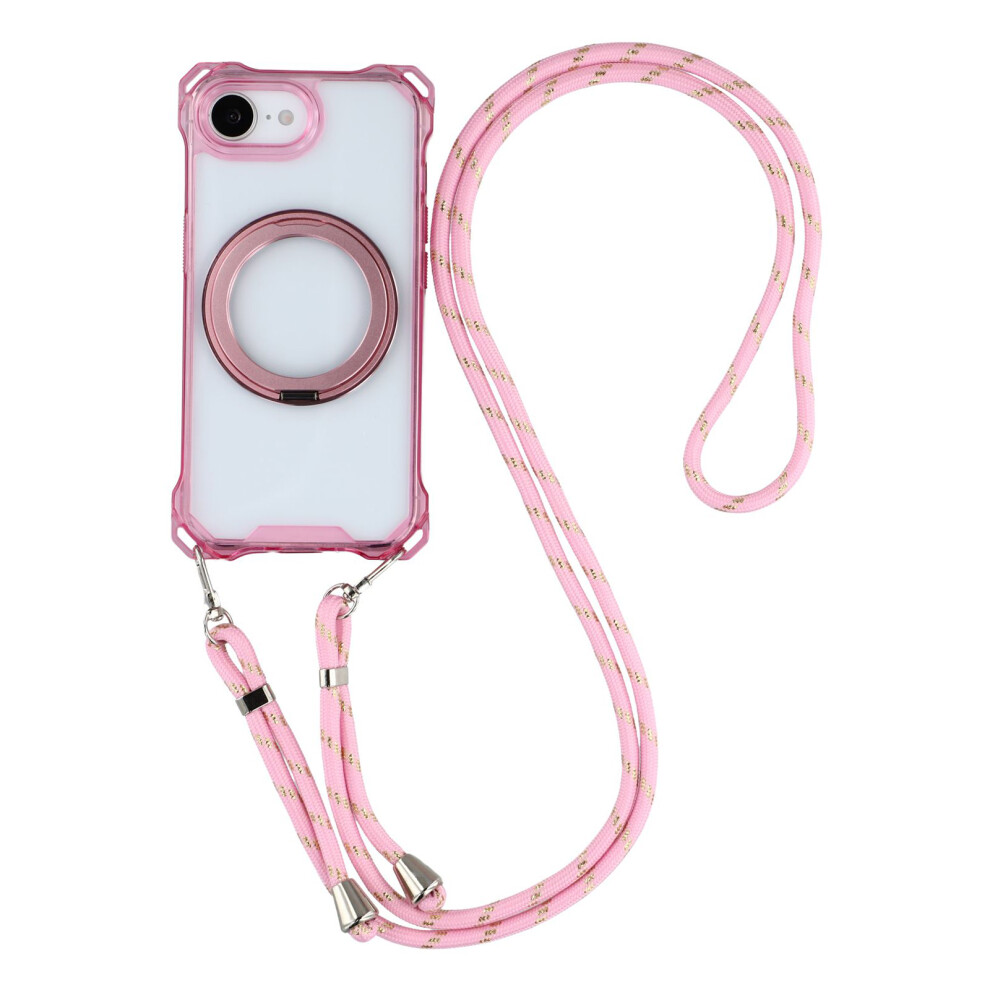 (Iphone 16E, ) For Iphone 16E Magnetic Case Ring Kickstand Tpu+Pc Phone Cover With Lanyard Pink 6914285765438