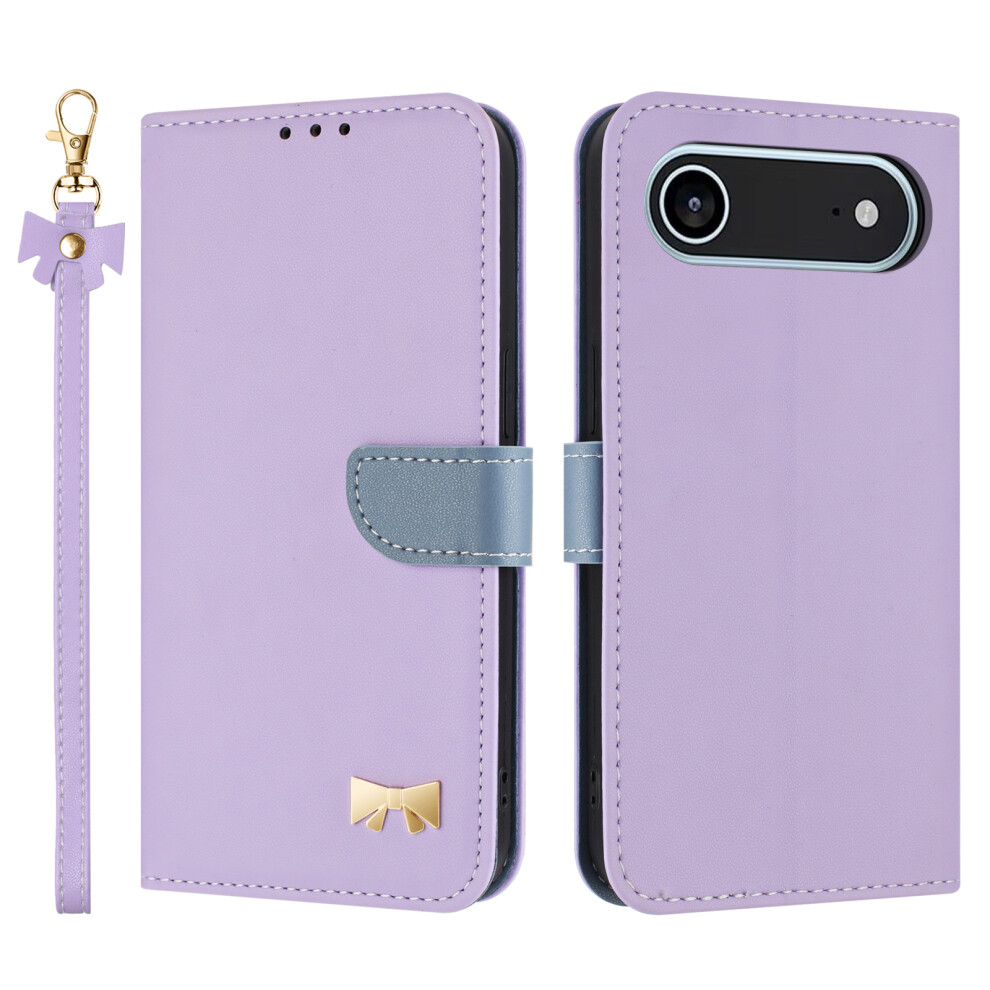 (Iphone Air, ) For Iphone Air Case Bowknot Decor Wallet Leather Phone Cover With Wrist Strap Purple 6914288992480