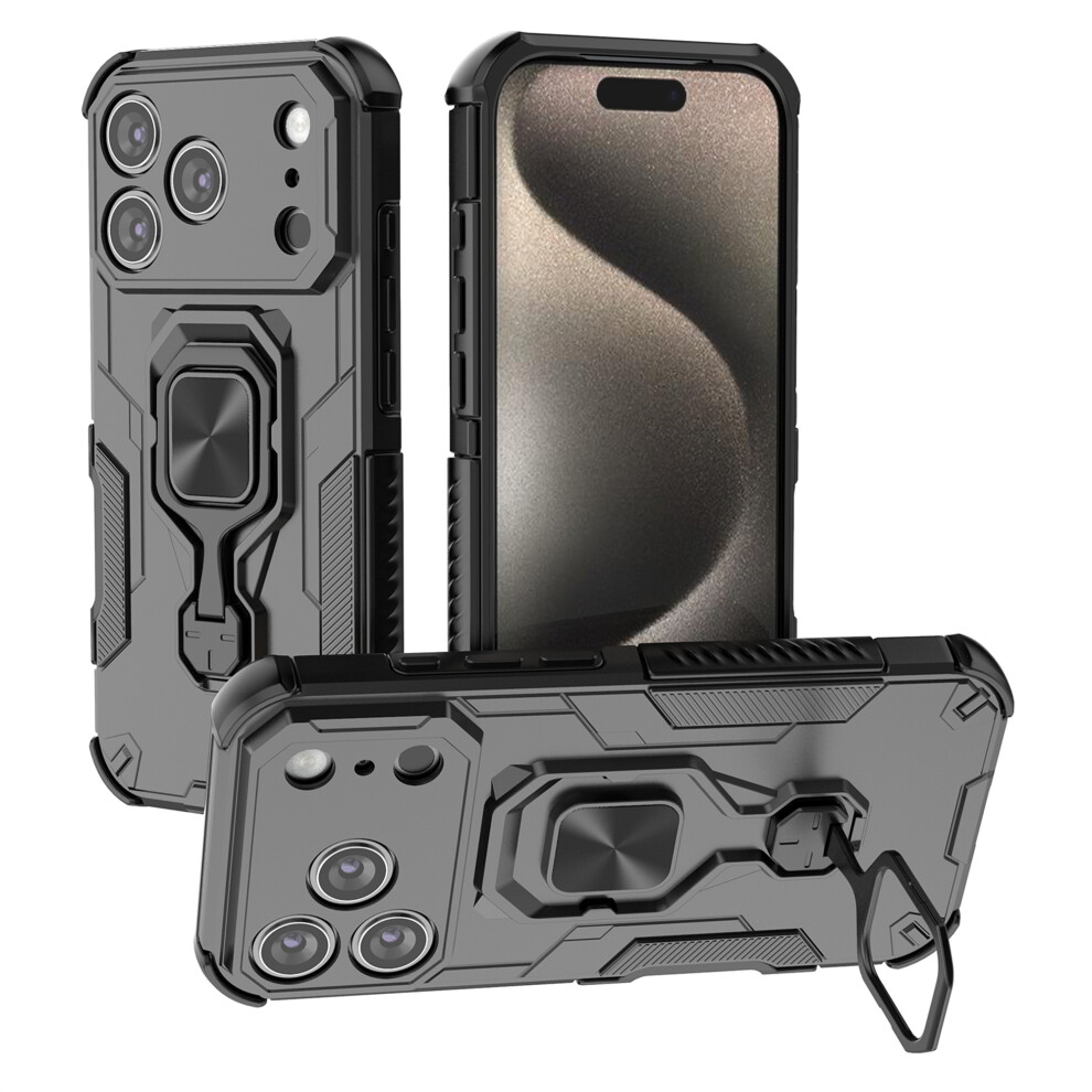 (Iphone 17 Pro, ) For Iphone 17 Pro Case Rotatable Ring Kickstand Pc+Tpu Shockproof Phone Cover Black 6914286755087