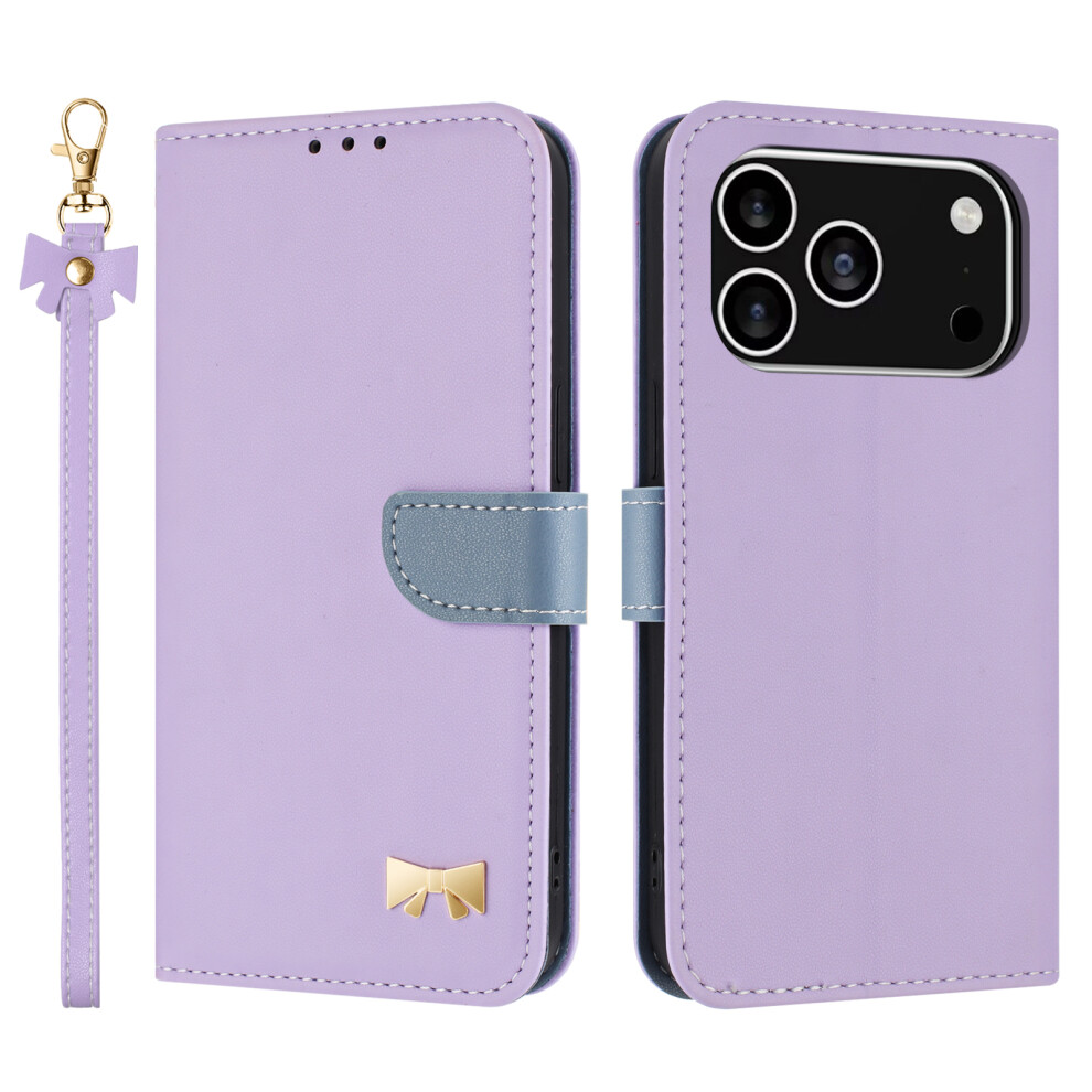 (Iphone 17 Pro, ) For Iphone 17 Pro Case Bowknot Decor Wallet Leather Phone Cover With Wrist Strap Purple 6914283705542