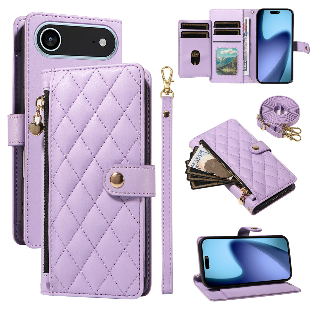 (Iphone Air, ) For Iphone Air Wallet Case With Straps,Rhombus Leather Stand Phone Cover Purple 6914283846535