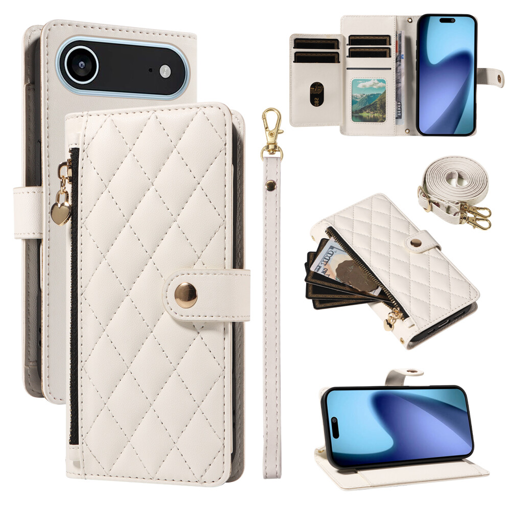 (Iphone Air, ) For Iphone Air Wallet Case With Straps,Rhombus Leather Stand Phone Cover White 6914289660036